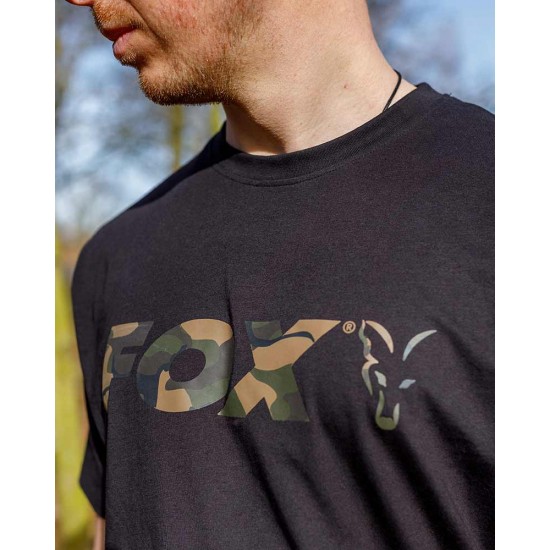 T-shirt Fox noir à logo camouflage