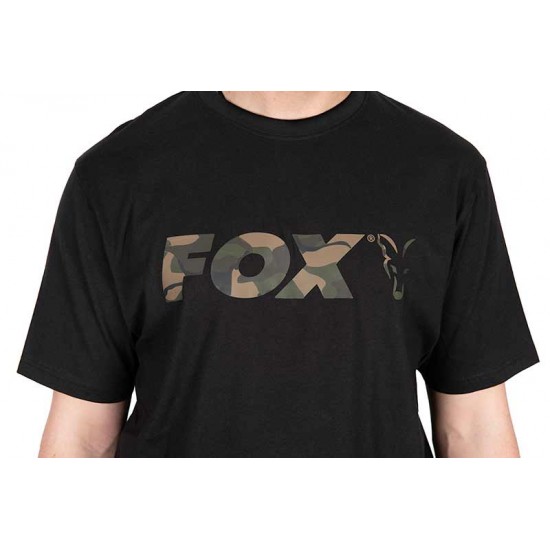 T-shirt Fox noir à logo camouflage