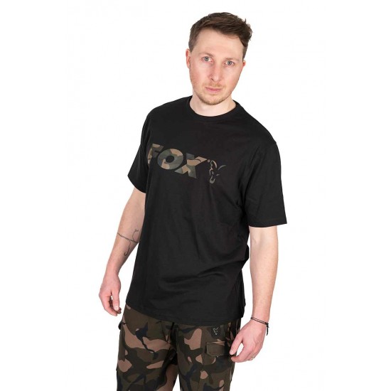 T-shirt Fox noir à logo camouflage