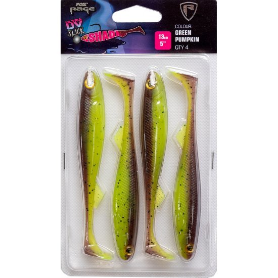 Fox Rage Slick Shad UV Vert Citrouille 9cm 5 Pièces